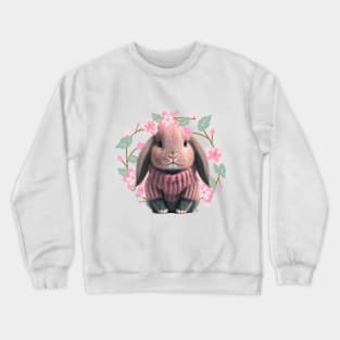 Adorable Baby Bunny in pink wool sweater - crown of charming flowers and leave Crewneck Sweatshirt